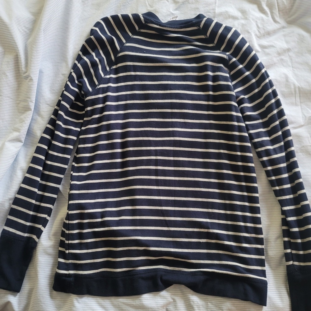 Workshop Republic Clothing Striped Long Sleeve V Neck Top Women's S Navy White - Picture 2 of 4